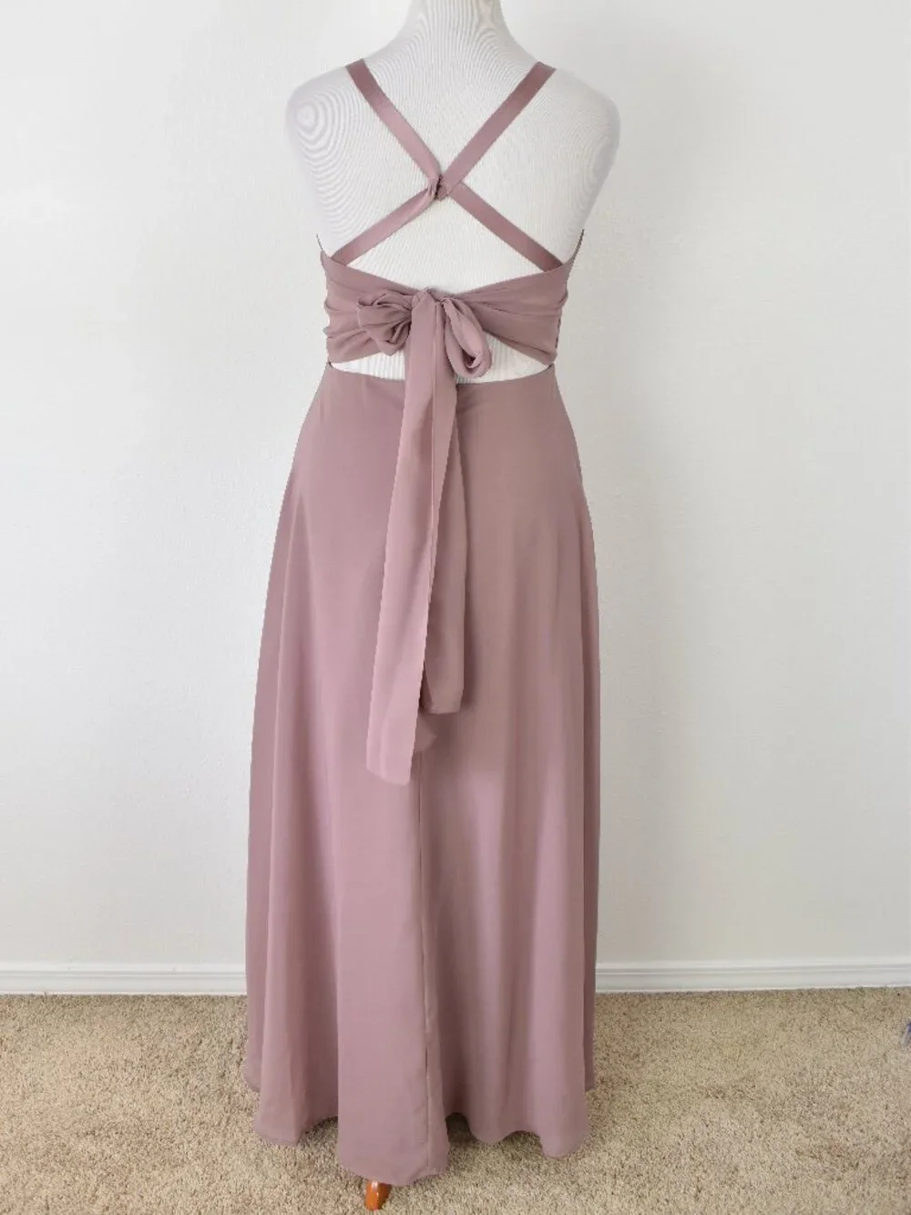 Sorella Vita 9318 Dusty Rose Satin and Chiffon Strappy V-Neck Formal Dress - 12 - Picture 6 of 9